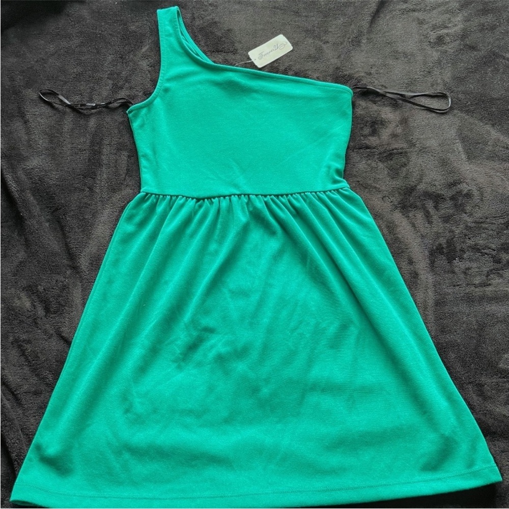 Forever 21 Y2K One Sleeve Emerald Green Mini Dress